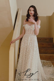 Luxurious Off The Shoulder Beaded Wedding Dress