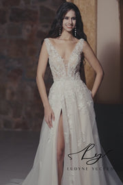 Plunging V-Neckline A-Line Wedding Dress