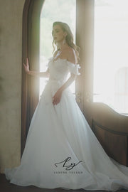 Ethereal Chiffon Off - Shoulder Wedding Gown