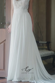 Ethereal High - Neck Lace and Chiffon Pleated Bridal gown