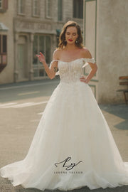 Enchanting Scoop Neckline with Beading Lace Bridal Gown