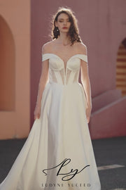 Modern Off The Shoulder Pockets Satin Wedding Dress