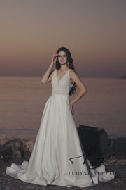 Smooth Satin A-line Bridal Dress In Shiny Pearl