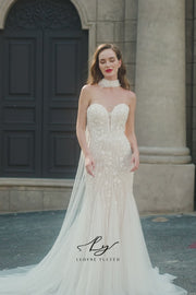 Glamorous Strapless Mermaid Wedding Dress with Choker Cape