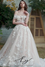 Plunging Sweetheart Floral Detachable Long Sleeves Wedding Dress