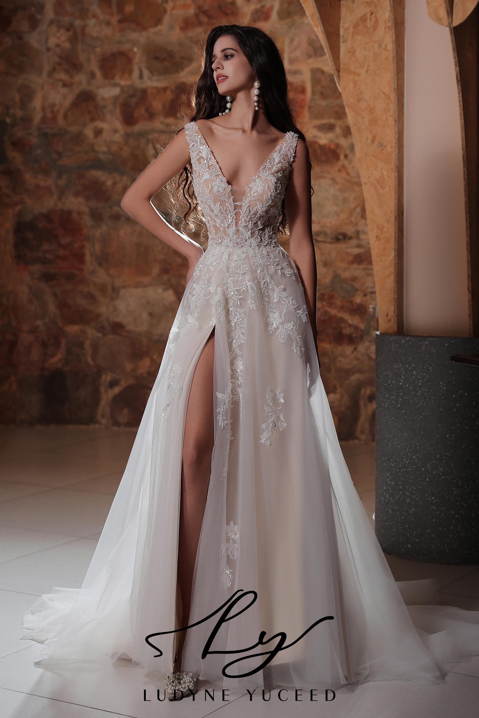 Plunging V-Neckline A-Line Wedding Dress