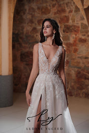 Plunging V-Neckline A-Line Wedding Dress