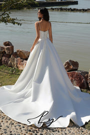 Basque Themed Spaghetti Strap Satin Ball Gown