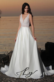 Smooth Satin A-line Bridal Dress In Shiny Pearl