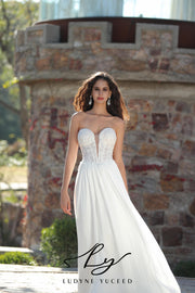 In Stock|Elegant Chiffon Wedding Gown And Detachable Shawl