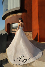 Glamorous Plunging Pointed Neckline A-Line Wedding Dress