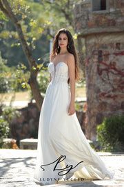 In Stock|Elegant Chiffon Wedding Gown And Detachable Shawl