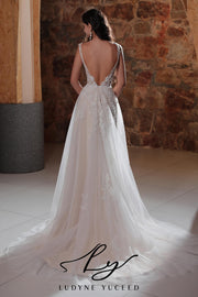 Plunging V-Neckline A-Line Wedding Dress