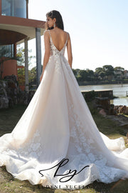 Alluring Spaghetti Strap Intricate Floral Lace Wedding Gown