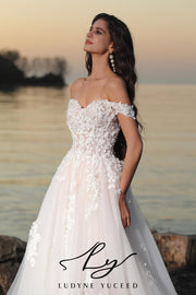 Fairy-like Off-The-Shoulder 3D Floral Wedding Dress