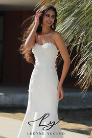 3D Floral And Beads Fit-And-Flare Wedding Dress With Detachable Overskirt