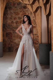 Plunging V-Neckline A-Line Wedding Dress