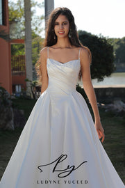 Basque Themed Spaghetti Strap Satin Ball Gown