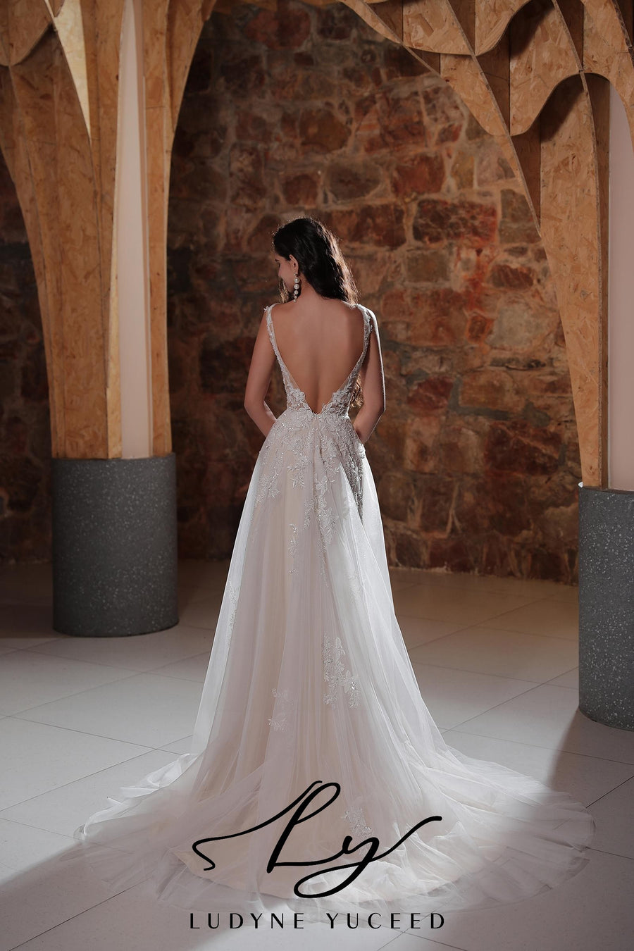 Plunging V-Neckline A-Line Wedding Dress