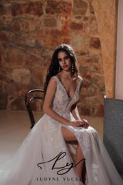 Plunging V-Neckline A-Line Wedding Dress