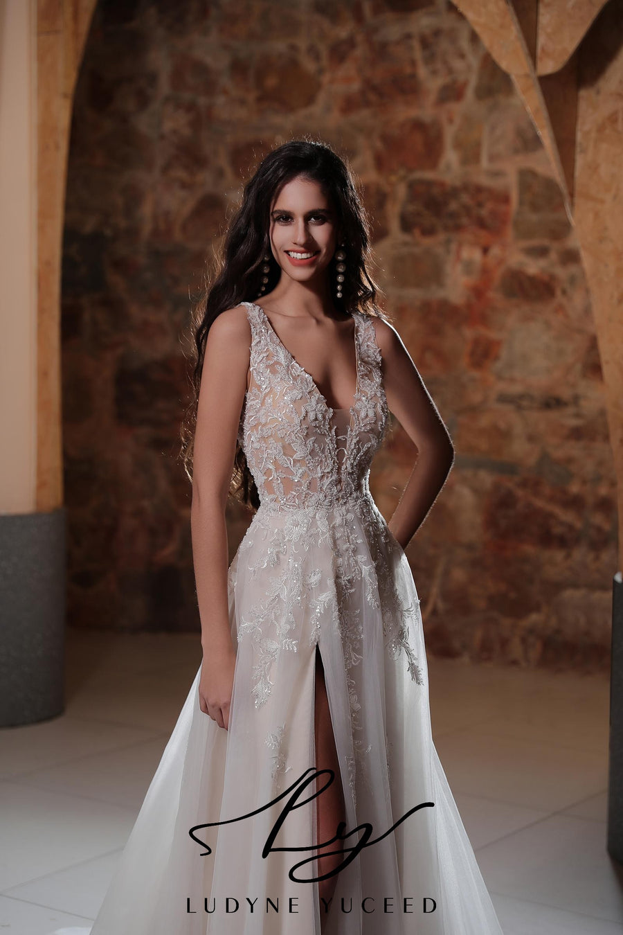 Plunging V-Neckline A-Line Wedding Dress