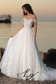 Fairy-like Off-The-Shoulder 3D Floral Wedding Dress