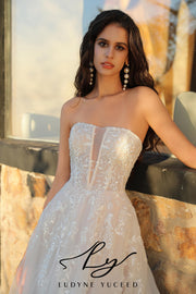 Stylish Plunging V Bridal Gown With Slit