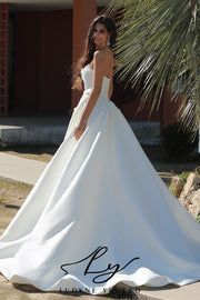 3D Floral And Beads Fit-And-Flare Wedding Dress With Detachable Overskirt