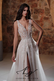 Plunging V-Neckline A-Line Wedding Dress