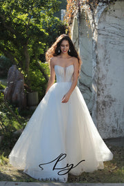 Modern Tulle Wedding Ball Gown With Plunging Notched Neckline