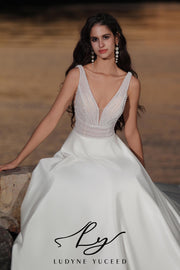 Smooth Satin A-line Bridal Dress In Shiny Pearl