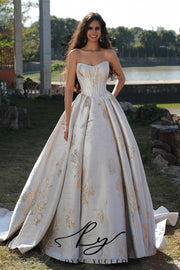 Luxurious Strapless Scoop Neckline Ball Gown In Jacquard Satin