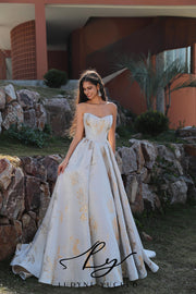 Luxurious Strapless Scoop Neckline Ball Gown In Jacquard Satin