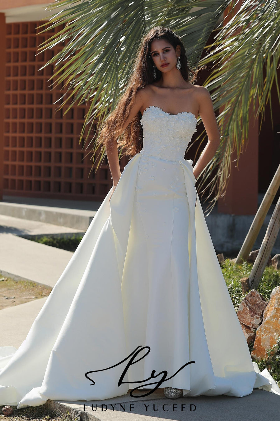 3D Floral And Beads Fit-And-Flare Wedding Dress With Detachable Oversk Ludyne Yuceed 3D Floral And Beads Fit-And-Flare Wedding Dress With Detachable Oversk Ludyne Yuceed