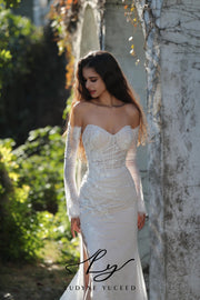 Sexy Slit Embroidered Lace Wedding Dress