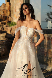 Stylish Plunging V Bridal Gown With Slit