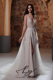 Plunging V-Neckline A-Line Wedding Dress