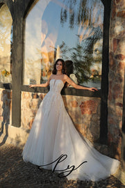 Stylish Plunging V Bridal Gown With Slit