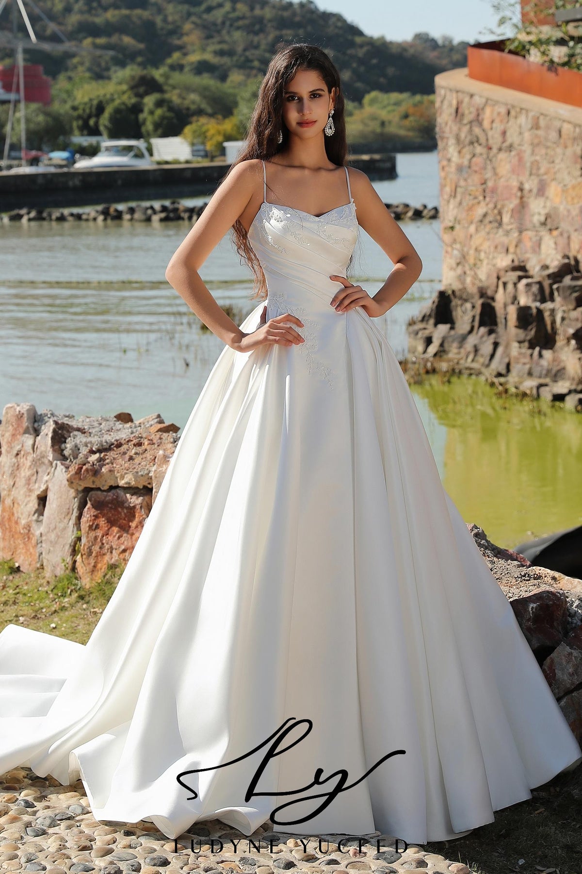 Basque Spaghetti Basque Themed Spaghetti Strap Satin Ball Gown – Ludyne Yuceed