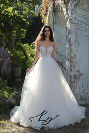 Modern Tulle Wedding Ball Gown With Plunging Notched Neckline