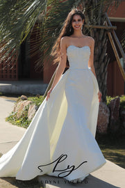 3D Floral And Beads Fit-And-Flare Wedding Dress With Detachable Overskirt