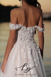 Fairy-like Off-The-Shoulder 3D Floral Wedding Dress