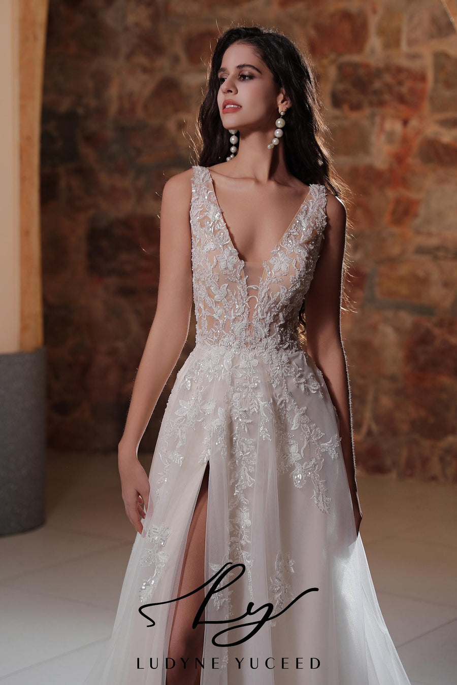 Plunging V-Neckline A-Line Wedding Dress