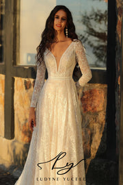 In Stock|Boho A-Line V Neckline Long Sleeve Wedding Dress