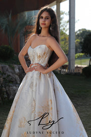 Luxurious Strapless Scoop Neckline Ball Gown In Jacquard Satin