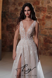 Plunging V-Neckline A-Line Wedding Dress