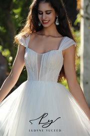 Modern Tulle Wedding Ball Gown With Plunging Notched Neckline