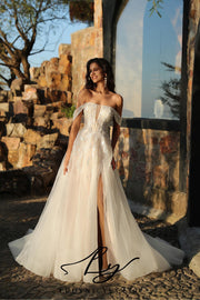 Stylish Plunging V Bridal Gown With Slit