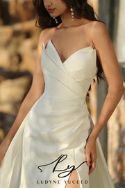 Crepe Pointed Neckline Bridal Gown And Detachable Overskirt