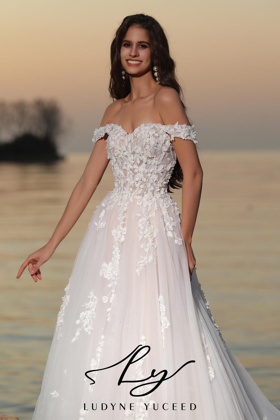 Fairy-like Off-The-Shoulder 3D Floral Wedding Dress